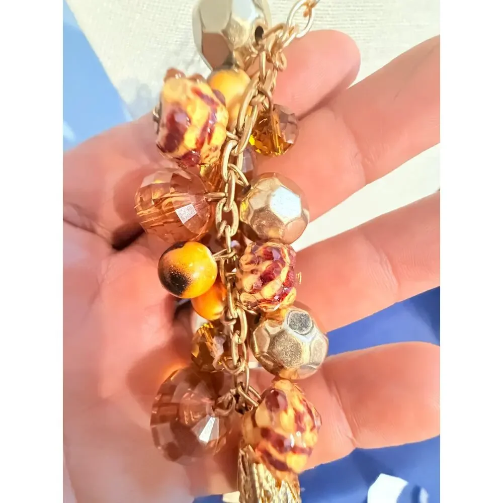 Vintage Gold Tone Tassel Cluster Pendant Necklace 34”
